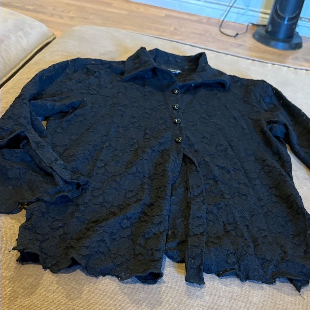 My Michelle Lace Blouse Womens Medium Black Good Vintage Floral‎ Button Up Top